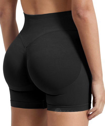 ZAAYO Damen Sport Shorts Hidden Scrunch Workout Auswirkungen Short 4.5 "Scrunch Butt Lifting Gym Short Nahtlose Booty Biker Shorts Schwarz L