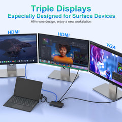 New Microsoft Surface Dock Triple Displays Dual HDMI+VGA with Power Adapter,12 in 1 Surface Docking Station for Microsoft Surface Pro 12/11/10/9/8/X/7/6/5/4/3,Surface Laptop 7/6/5/4/3/2/1,Book Go