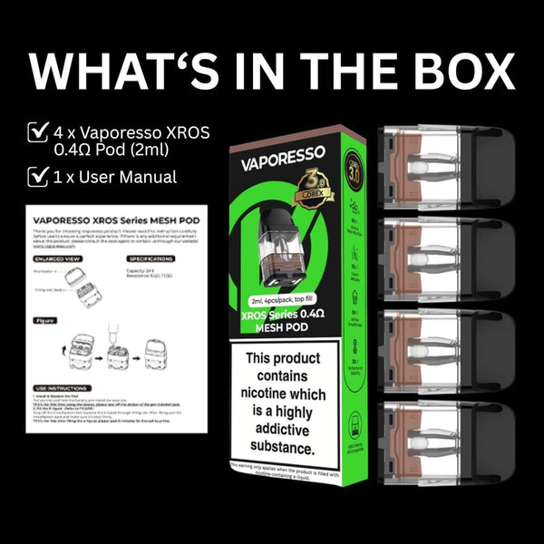 COREX 3.0 Pods - (0.4) 25W Vaporesso XROS Pod - Hive Mesh Coil & Nano Microfiber - Compatible With XROS Series, 2ml Refillable Vape Pods for Enrich Flavour, Rich Aroma & Longer Coil Life - No Nicotine