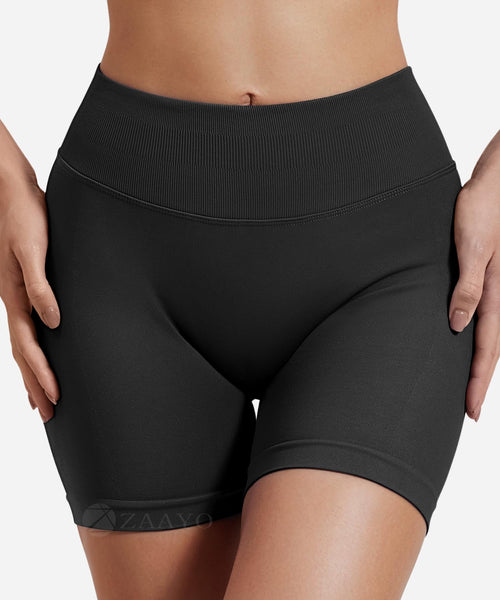 ZAAYO Damen Sport Shorts Hidden Scrunch Workout Auswirkungen Short 4.5 "Scrunch Butt Lifting Gym Short Nahtlose Booty Biker Shorts Schwarz L