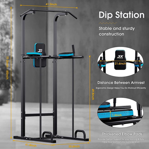 JX FITNESS Power Tower Adjustable Dip Bar Pull up Bar Knee Raise Push Up Workout Abdominal Exercise Home Gym Station Body Building