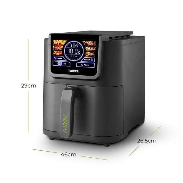 Tower 8L AIRX Digital Single Basket Air Fryer with A.I. & Vortx Technology, 6 Cooking Pre-sets, Space Saving Design, 60 Minute Timer, 1500W, Grey, T17158