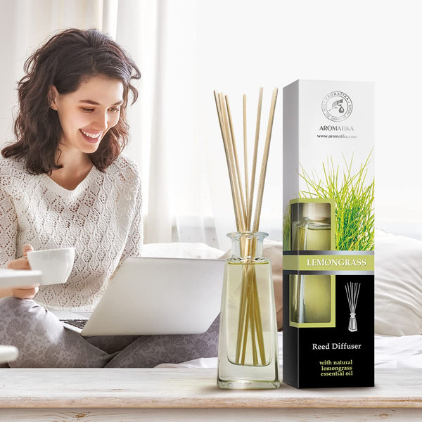 Reed Diffuser Lemongrass 100ml - Natural Lemongrass Essential Oil - Room Fragrance - Home Fragrance - Air Freshener - Scented Diffuser - Gift - Aromatherapy - Spa - Home - Office - Boutique