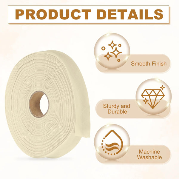 YELARXI Double Fold Bias Tape for Sewing, Quilt Binding Cotton Bias Tape Double Fold 1 Inch 25 Yards Fit for Hemming Seaming DIY Crafts Piping - (Beige)