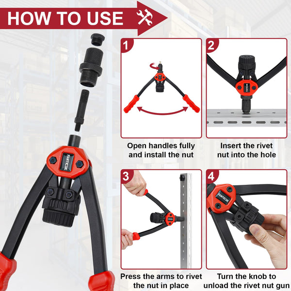 FANTICDE Rivet Gun Set 2in1, Rivnut Tool Kit, Heavy Duty Hand Riveter with M3-M12 7PCS Metric Mandrels, 160Pcs Nuts and Rivets, Pop Rivet Gun Set with 5 Tool Interchangeable Heads, Storage Case