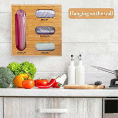 SHUZHENG Food Ziplock Bag Storage Organizer For Kitchen Drawer, Bamboo Baggie Holder,Bamboo Organizer, Compatible with Gallon, Quart, Sandwich and Snack Variety Size Bag