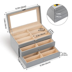 ProCase 3-layer Sunglasses Storage Organizer, 18 Slots Leather Sunglass Box Multiple Pairs Eyeglass Cases Eye Glass Eyewear Display Holder for Men Women -Grey