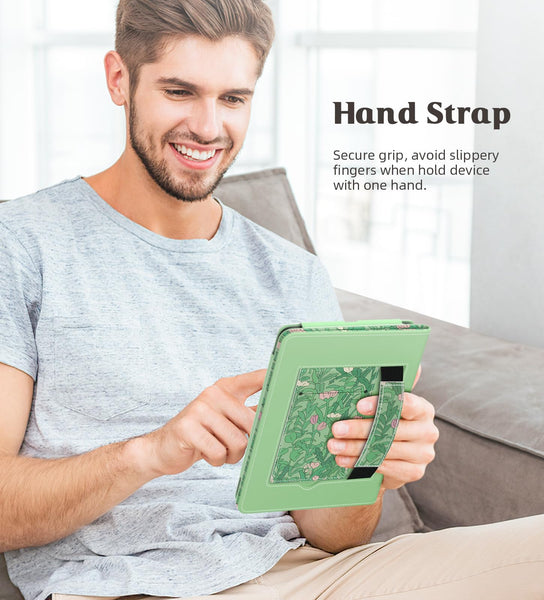 MoKo Case for 7"/6.8" Kindle Paperwhite(12th/11th Gen-2024/2021) and Kindle Colorsoft Signature Edition, Slim PU Shell Cover Case with Auto-Wake/Sleep for Kindle Paperwhite 2024, Green Flower