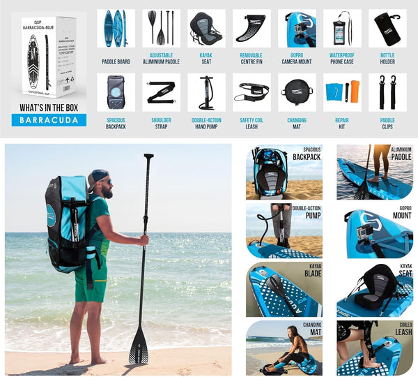 Aqua Spirit Barracuda ISUP/Kayak Inflatable Stand Up Paddle Board 2024 | 10'6x32”x6” | Complete Conversion Kit with Paddle, Backpack and more accessories | Adult Beginner/Expert | 2 Year Warranty