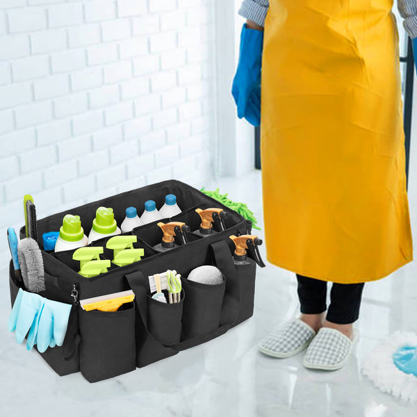 HODRANT Extra-Large Cleaning Caddy Organizer with Sturdy Pad & Handles, Cleaning Tote Bag for Cleaning Products, Cleaning Supplies Storage Bag with Large Capacity for Housekeeping Work & Car, Bag Only