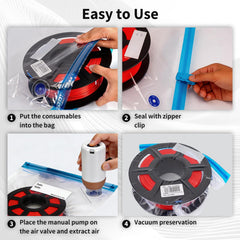 JAOUI 3D Printer Filament Storage Bags Vacuum Sealed Kit, 30 Pack Filament Storage Bags (30x34cm) with Electric Pump, Desiccants and Sealing Clips, Filament Vacuum Storage Kit for Keeping Filament Dry