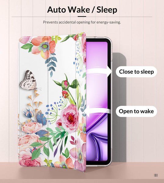 MoKo for iPad Air 11 Inch Case M4/M3/M2 2026/2025/2024, iPad Air 5th/4th Generation 10.9" 2022/2020, Translucent Frosted Soft TPU Back Cover, Slim Protective Cover,Auto Wake/Sleep,Fragrant Flowers