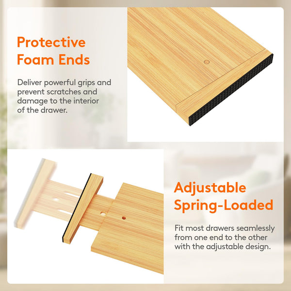 Lifewit 5" High 6 Pack Bamboo Drawer Dividers 45-55cm/17.5-22" Adjustable Wooden Drawer Organiser for Clothes, Expandable Kitchen Drawer Dviders, Drawer Separator in Bedroom/Bathroom/Dresser/Office