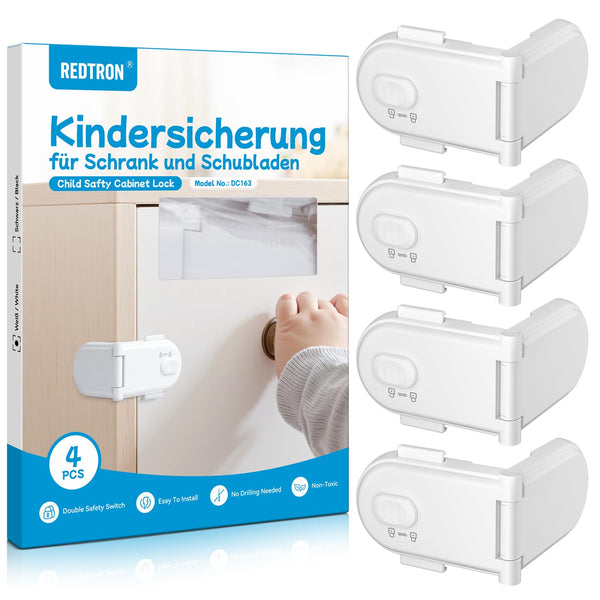 REDTRON Child Safety Cabinet Locks, Baby Proof Cupboard Locks with 3M Adhesive, Child Locks with No Trapped Fingers, No Tools Needed, Easy Installation(4 Pack, White)