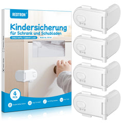 REDTRON Child Safety Cabinet Locks, Baby Proof Cupboard Locks with 3M Adhesive, Child Locks with No Trapped Fingers, No Tools Needed, Easy Installation(4 Pack, White)
