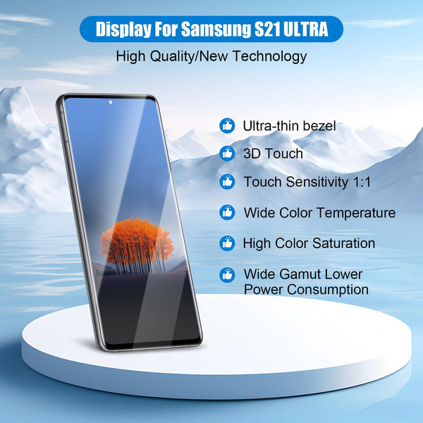 DTD Display for Samsung Galaxy S21 Ultra LCD Screen Replacement Touchscreen Assembly with Tools (Black with Frame, Without Fingerprint Recognition)