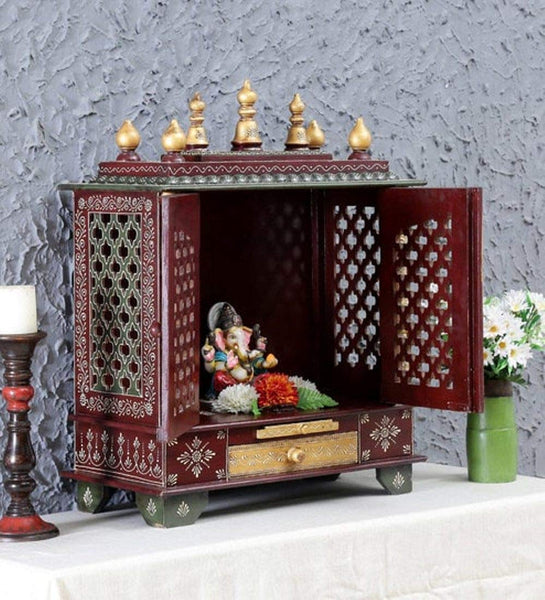 Kamdhenu art and craft Wooden Temple/Home Temple/Pooja Mandir/Pooja Mandir Brown, Brown & Green