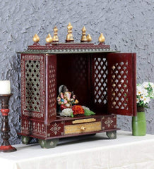 Kamdhenu art and craft Wooden Temple/Home Temple/Pooja Mandir/Pooja Mandir Brown, Brown & Green