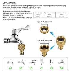 iBamso Garden Hose Connector, Solid Brass Garden Tap Connector, 1/2 Inch and 3/4 Inch 2-in-1 Faucet Connector, 1/2 Inch Quick Connect Garden Hose Fittings, Thread Easy Connect Faucet Adapter (4 Pack)