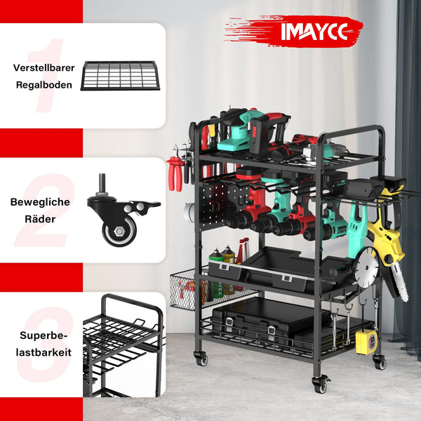 Organizador De Herramientas Con Ruedas Bikoney - Carrito Para Taller O Garaje, Con Estantes Y Ganchos, Ideal Como Regalo Para Hombre O Papá