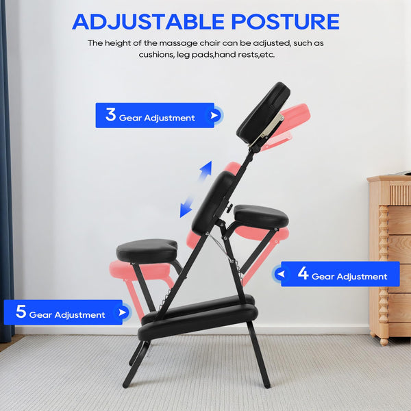 Portable Massage Chair for Tattoo and Spa Foldable Massage Therapy Chair with Adjustable Face Cradle High-Density Cushion Lightweight Design with Carrying Bag Ideal for Salon Use (Black)(Dark Black)