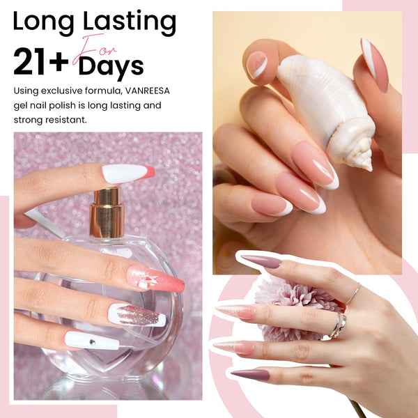 VANREESA Gel Nail Polish Set, 77 PCS Gel Nail Kit with U V Lamp 55 Colours White Nude Pink Gels Polish Set with Base and Top Coat Manicure Tools Nail Salon Sets DIY at home Gifts for Women