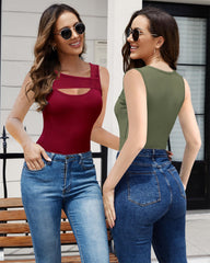 Necooer Tank Tops for Women Sleeveless Cutout Ribbed Fashion Sexy Spring and Summer Classic Slim Yoga Tops (Small,Wine)