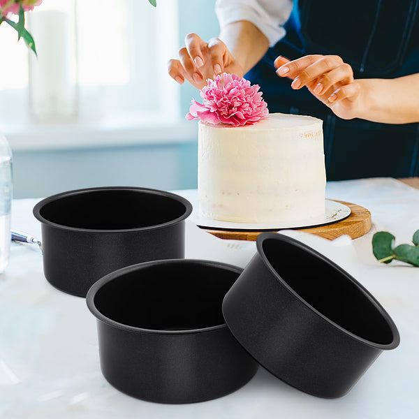 Homikit 4 Inch Cake Tin Set of 3, Stainless Steel Round Cake Mould for Small Cakes Breads, Wedding Birthday Christmas Baking, Healthy & Non-Stick, Easy Clean