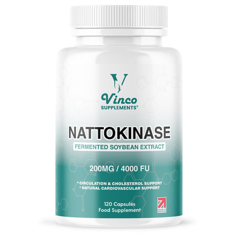 Vinco Nattokinase 200mg 4000FU – 120 Capsules – High Strength Japanese Natto Enzyme – Supports Heart Health, Blood Flow, Circulation and Blood Pressure – Non-GMO, Gluten Free – Made in UK
