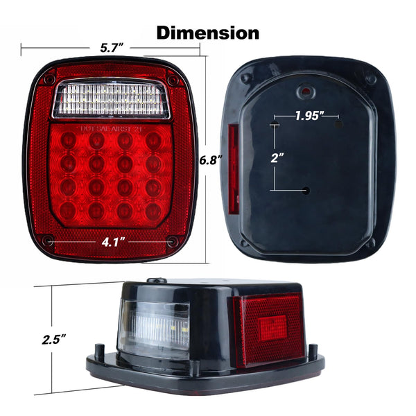 Tail Lights Assembly Replacement for 1979-2006 Wrangler TJ YJ CJ5 CJ7 Red Square Rear Combination Tail Lamps with Passenger and Driver Side Marker Stop Turn Signal Brake Lights DOT Certified, 2Pcs