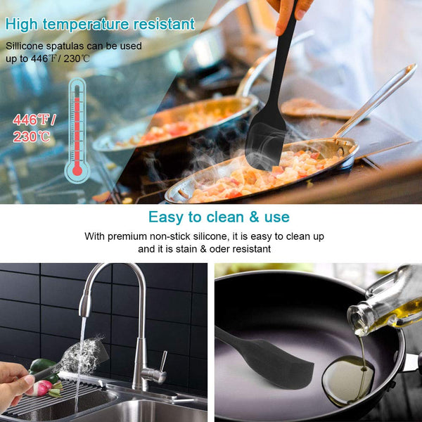 Vicloon Silicone Spatulas Spoons Set, Silicone Kitchen Utensils Including Rubber Spatula, Non-Stick and Heat Resistant for Cooking, Baking and Mixing (Black - 6Pcs)