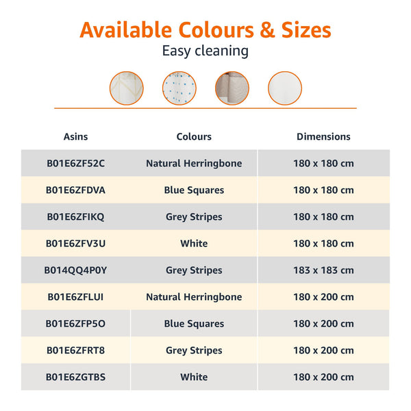 Amazon Basics Shower Curtain, Water and Mould Resistant Fabric Bathroom Curtain with Grommets & Hooks, Machine Washable, 180 x 180 cm, White