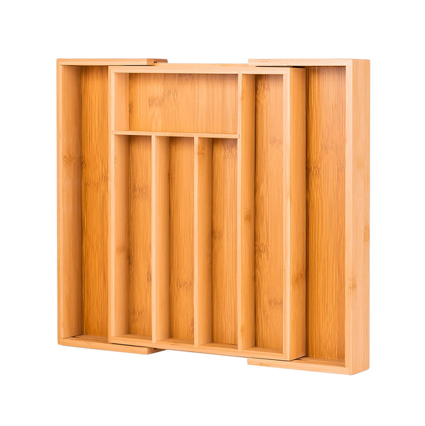 Innoteck Natural Bamboo Expandable Cutlery Tray – Adjustable Kitchen Drawer Divider for Silverware and Kitchenware with 5 to 7 Compartments