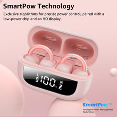 TOZO OpenEarRing Open Ear Headphones, Clip On Earphones, Lightweight Comfort, Wireless Open Ear Earbuds with Smart Digital Display, 40H Playtime, IPX5 Waterproof, Bluetooth 5.4, Custom EQ (Pink)