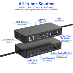 New Microsoft Surface Dock Triple Displays Dual HDMI+VGA with Power Adapter,12 in 1 Surface Docking Station for Microsoft Surface Pro 12/11/10/9/8/X/7/6/5/4/3,Surface Laptop 7/6/5/4/3/2/1,Book Go