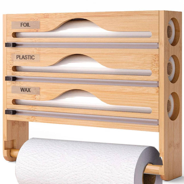 5-in-1 Cling Film Dispenser and Cutter Tin Foil Film Dispenser and Cutter, Foil Dispenser 40 cm Kitchen Roll Foil Organiser Storage Cling Film Cutter for Aluminum Foil Cling Film Wax Paper (Yellow)