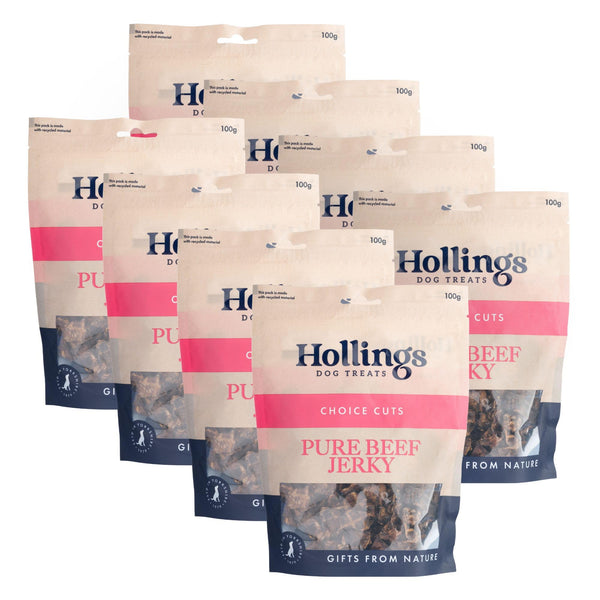 Hollings Pure Beef Jerky Dog Treats, 100% Natural Air Dried Long Lasting Chews for Adult Dogs, Grain Free, High in Protein & Low in Fat (100g)