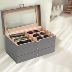 ProCase 3-layer Sunglasses Storage Organizer, 18 Slots Leather Sunglass Box Multiple Pairs Eyeglass Cases Eye Glass Eyewear Display Holder for Men Women -Grey