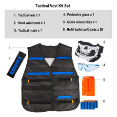 LUUFAN Tactical Vest Kit for NERF Guns with Reload Clips, Refill Darts, Wrist Band, Tactical Mask Protective Glasses for Boys Girls Kids Birthday Thanksgiving Gift