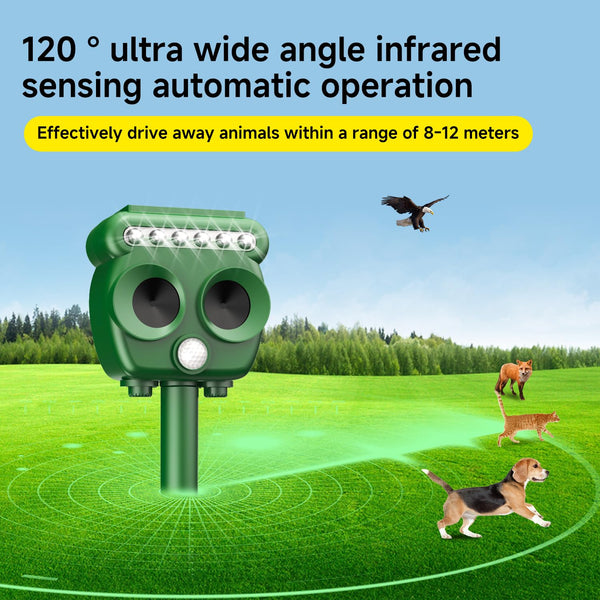 Ultrasonic Animal Repellent,Solar Powered animal Repellent, Garden Repellent, Animal Repellent Dog Scarer Deterrent for Wild AnimalsSuitable for Repelling Cats,Foxes,Squirrels, Pigeons, Rodents