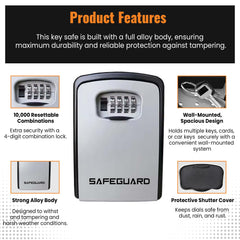 D&S London Safeguard Key Safe – Extra-Large Police Approved Lock Box for Outdoor Use, Wall-Mounted, 4-Digit Combination, Waterproof Alloy Body, Police Approved Key lock box for Home, Airbnb, Garage