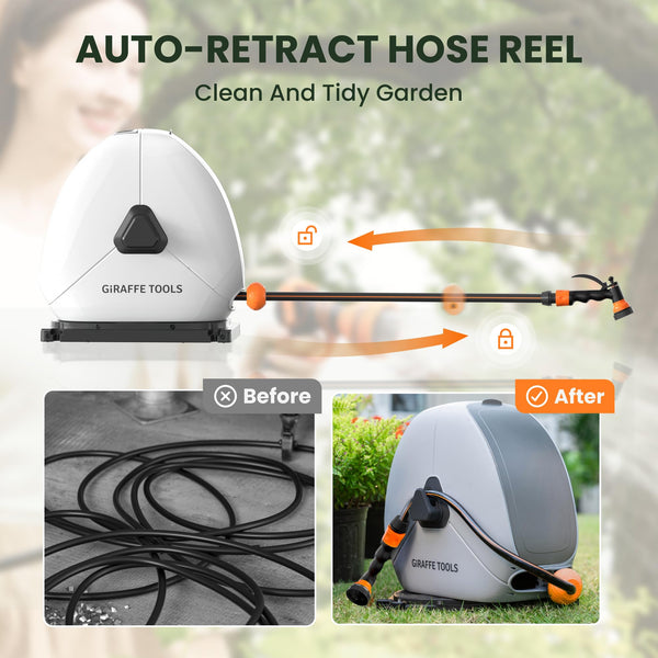 Giraffe Tools 40M Retractable Garden Hose Reel, Ground Mounted
