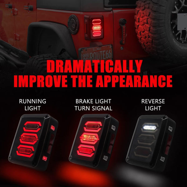 DKMGHT LED Tail Lights for Jeep Wrangler JK JKU 2007-2018, [DOT Approved] [Smoked Lens] [Plug n Play] Jeep JK Accessories Gen4 Devil's Eye Smoked