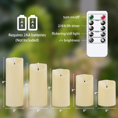 Wroxipel Flameless Flickering Ivory Plastic Pillar LED Candles with 10 Keys Remote, Battery Operated 3D Wick Automatic Timer (7,5cm x10 12,5 15 17,5 20cm)