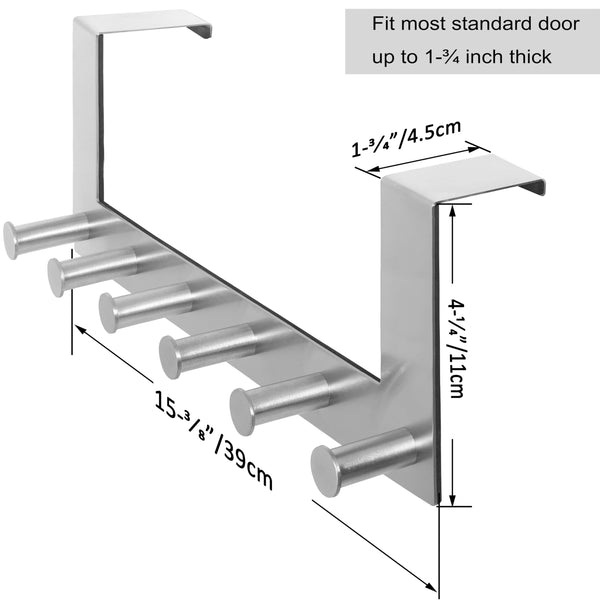 WEBI Over The Door Hooks Door Hanger,Over The Door Towel Rack with 6 Peg Hooks for Hanging,Over Door Coat Rack for Clothes,Back of Bathroom,Silver