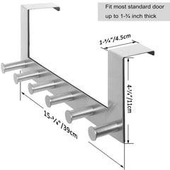 WEBI Over The Door Hooks Door Hanger,Over The Door Towel Rack with 6 Peg Hooks for Hanging,Over Door Coat Rack for Clothes,Back of Bathroom,Silver