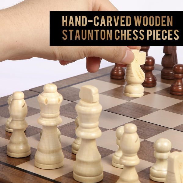 Sihaiyuan Chess Set, 15'' Magnetic Wooden Chess Board, Travel Chess Set for Adults & Kids, 2-in-1 Chess and Checkers Board Game