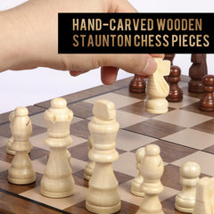 Sihaiyuan Chess Set, 15'' Magnetic Wooden Chess Board, Travel Chess Set for Adults & Kids, 2-in-1 Chess and Checkers Board Game