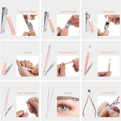URAQT Nail Clippers, 18 pcs Manicure Pedicure Set, Nail Scissors Cuticle Remover for Men Women, Stainless Steel Nail Care Grooming Kit with Leather Case for Travel & Home