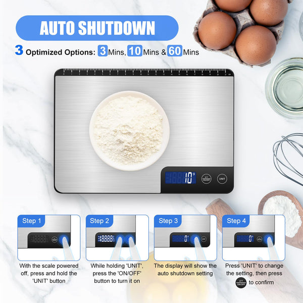 Large Digital Kitchen Scales 15kg, Precision Food Weighing Scale with 1g Accuracy, Optimized Auto Shutdown (3, 10 & 60 Mins), LCD Display, Grams & Oz, Ideal for Home Use, Cooking & Baking